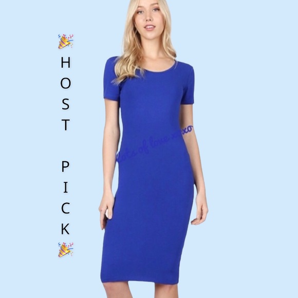 Dresses & Skirts - Blue Short Sleeve Classic Midi Dress